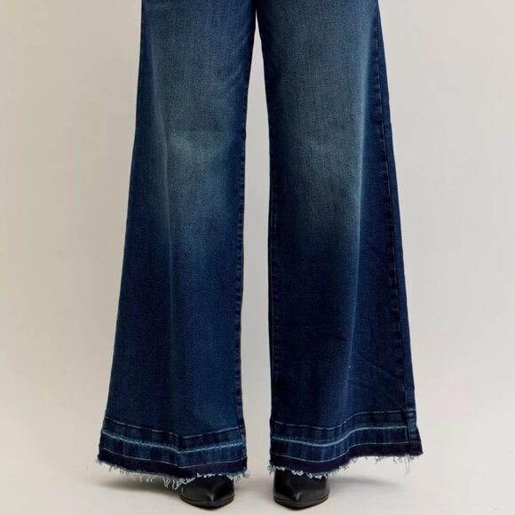 Judy Blue High Waist Palazzo Jeans with Front Patch Pockets - Picture 1 of 6